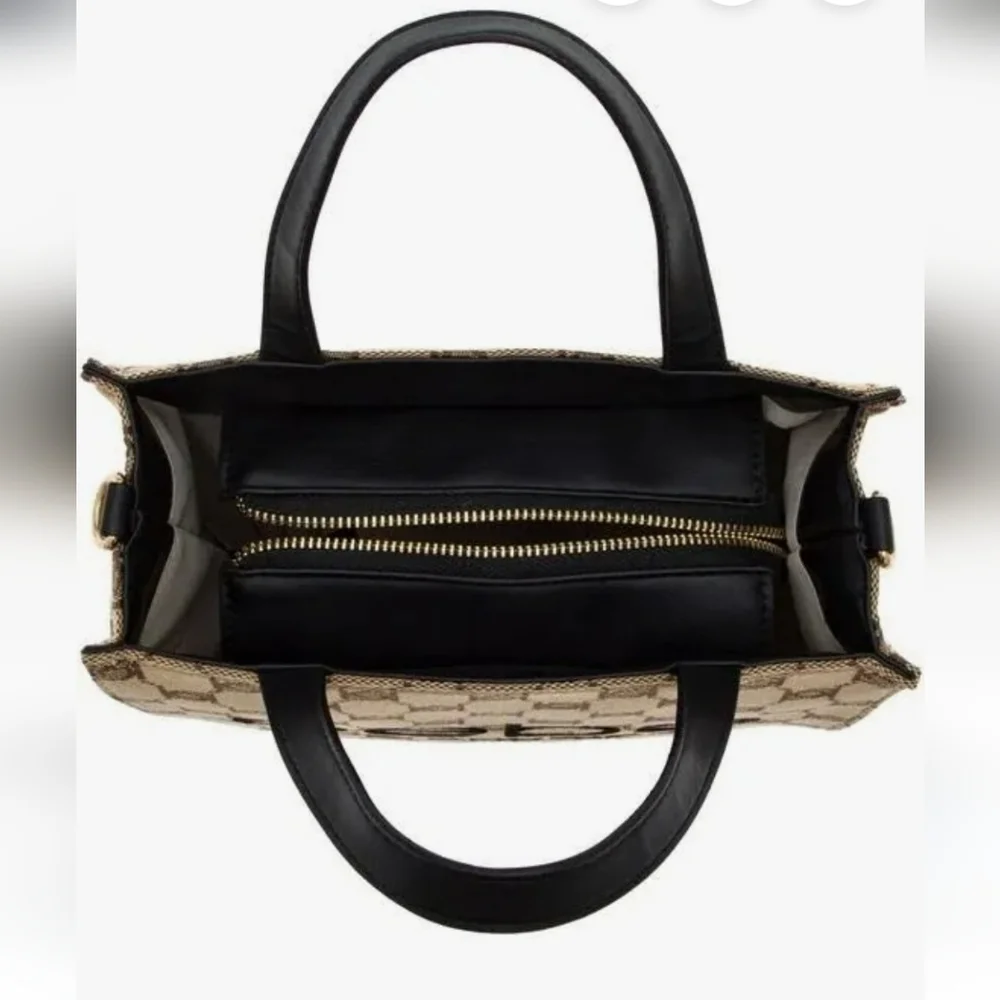 Bebe Signature Beige and Black Tote 8x7x3 - Picture 3 of 5